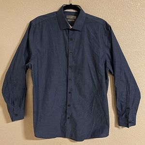 Blue button long sleeve down dress shirt